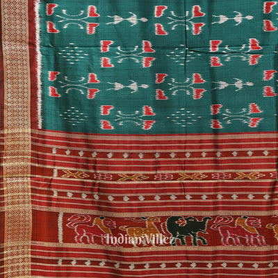 Peacock Green Tribal Theme Odisha Ikat Khandua Silk Saree