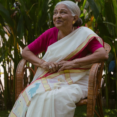Off White Handloom Venkatagiri Cotton Saree With Jamdani Parrot Meenakari Motifs
