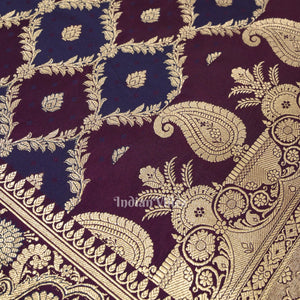 Purple Navy Blue Rangkat Mashru Satin Silk Banarasi Saree