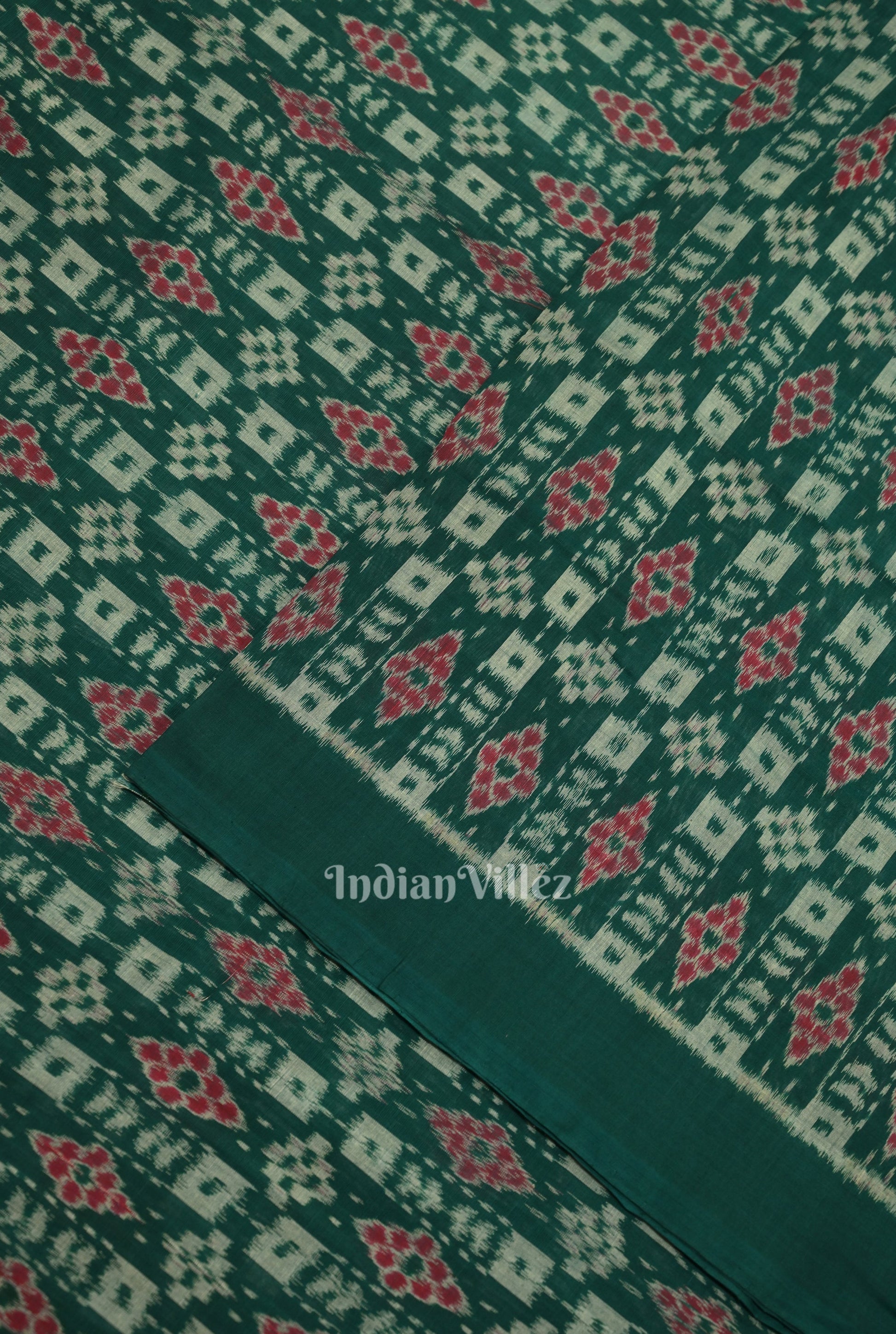 Green Floral Theme Sambalpuri Ikat Cotton Fabric