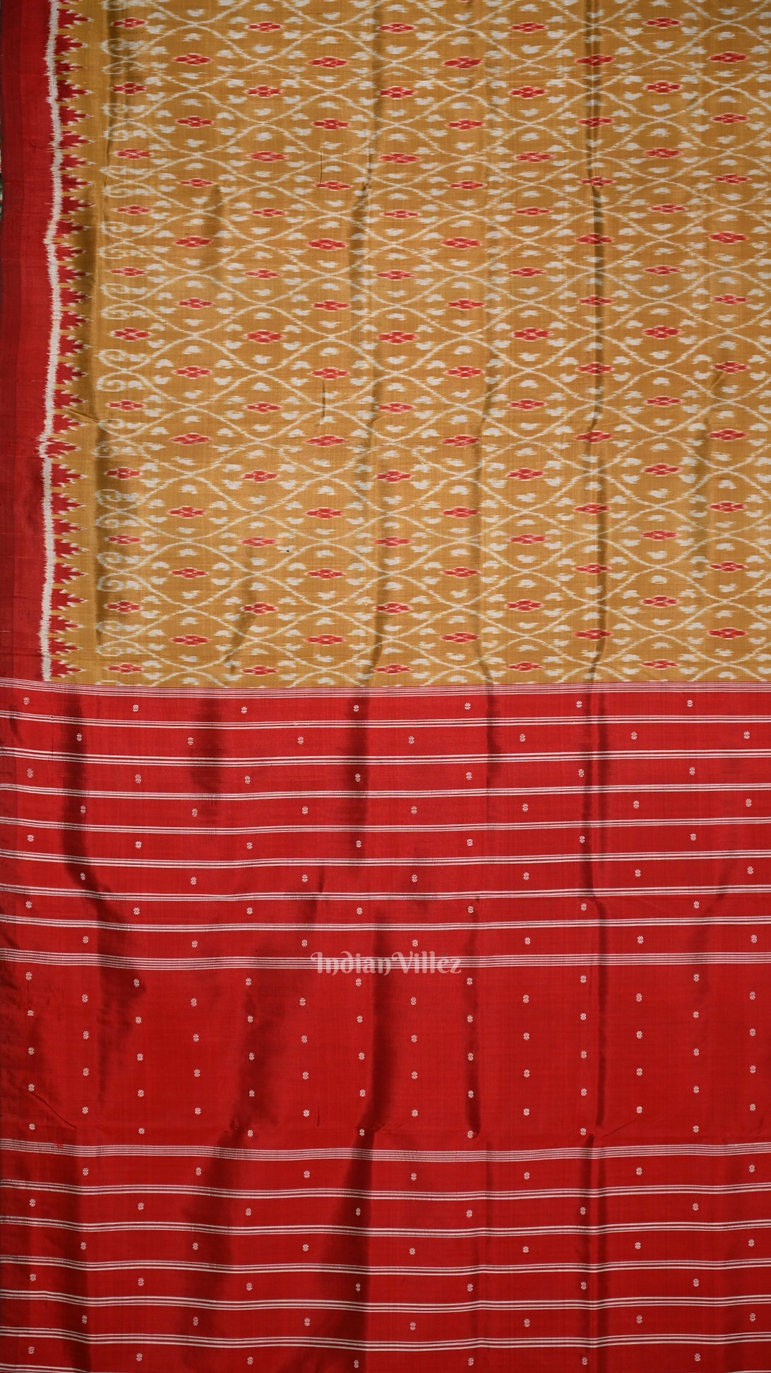 Mustard Yellow Red  Pasapali Odisha Ikat Contemporary Designer Silk Saree