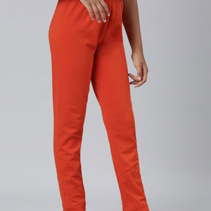 Girls Solid Orange Ankle Length Leggings