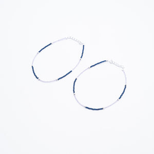 Real silver and dark blue beads anklets for women
