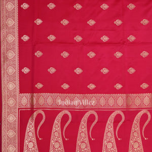 Bridal Ruby Pink Soft Pure Mashru Satin Silk Banarasi Saree