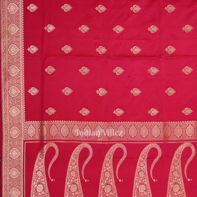Bridal Ruby Pink Soft Pure Mashru Satin Silk Banarasi Saree
