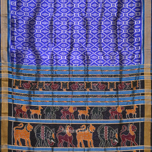 Indigo Blue Floral Odisha Ikat Khandua Silk Saree with Jungle Anchal