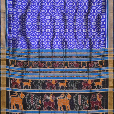 Indigo Blue Floral Odisha Ikat Khandua Silk Saree with Jungle Anchal