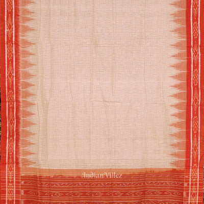 Cream Orange Jharana Maniabandha Cotton Saree