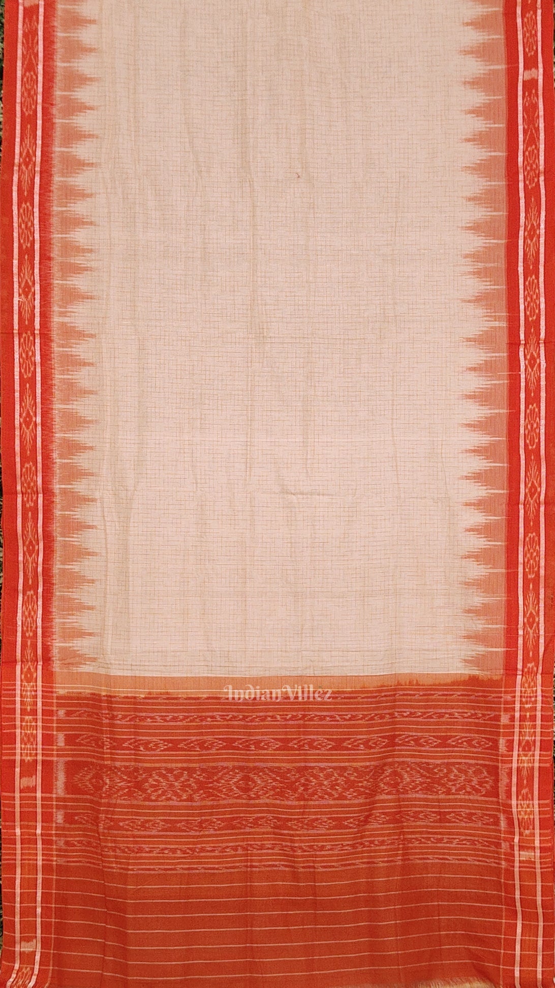 Cream Orange Jharana Maniabandha Cotton Saree