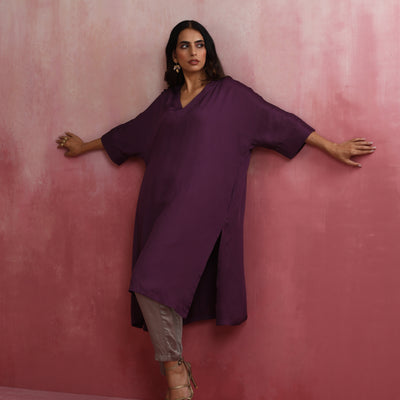 trueBrowns Purple Modal Kimono Kurta Set