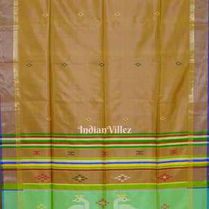 Khaki With Parrot Green Handwoven South Soft Silk Saree
