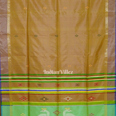 Khaki With Parrot Green Handwoven South Soft Silk Saree