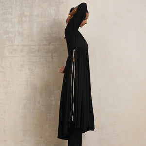 trueBrowns Black Crinkle Anarkali Flared Kurta Set