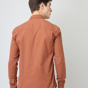 Frankshirt Men Dusty Brown Solid Tailored Fit Cotton Casual Shirt