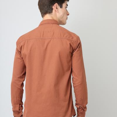 Frankshirt Men Dusty Brown Solid Tailored Fit Cotton Casual Shirt