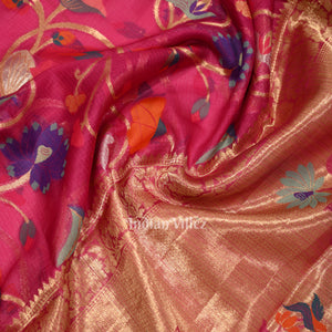 Rani Pink Jamdani Banarasi Kota Silk Saree
