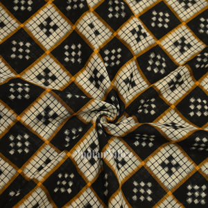 Black White Pasapalli Motif Odisha Ikat Sambalpuri Cotton Fabric