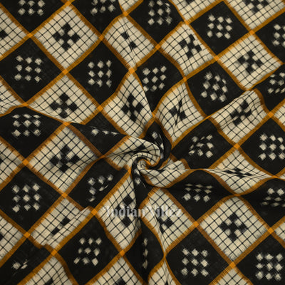 Black White Pasapalli Motif Odisha Ikat Sambalpuri Cotton Fabric