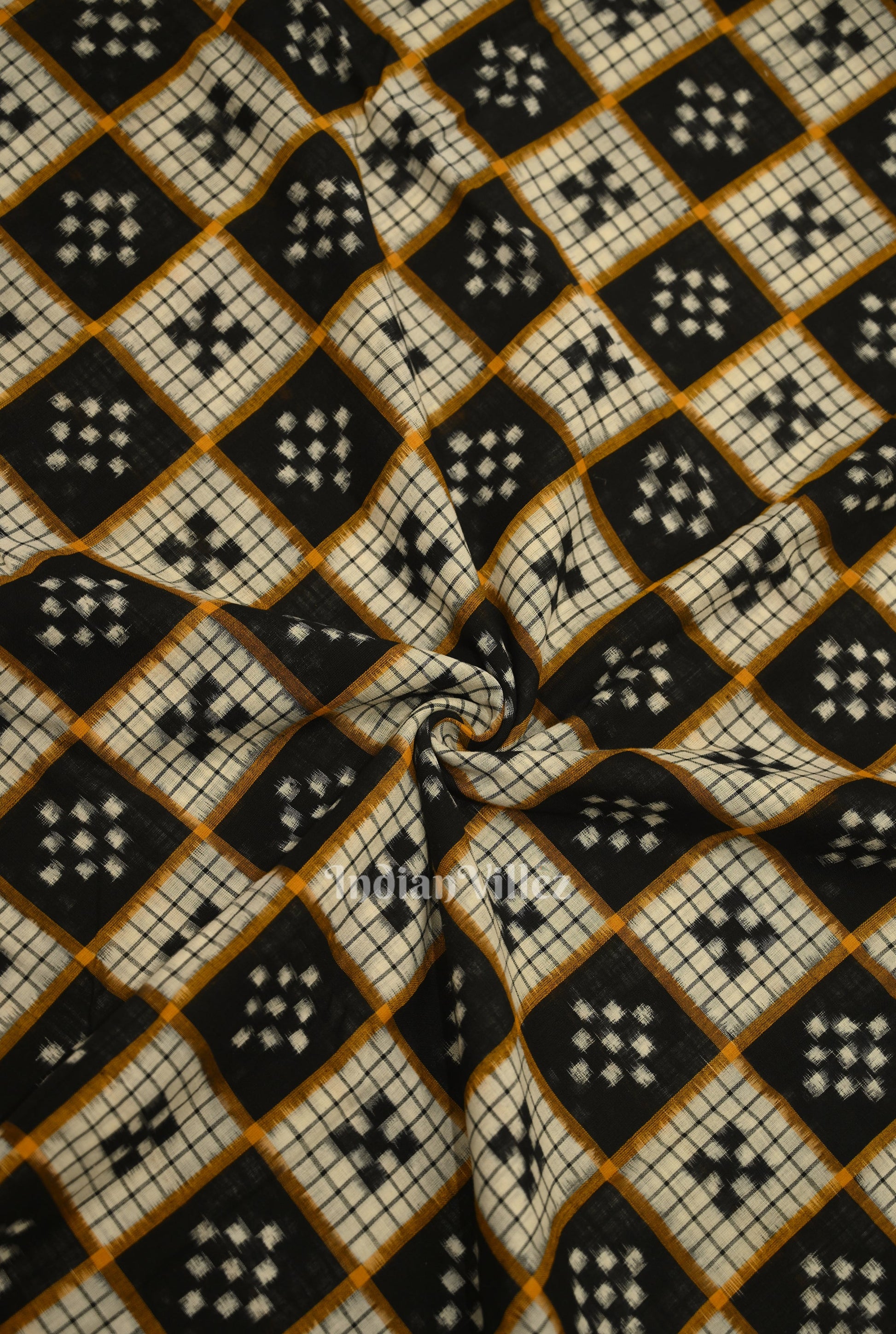 Black White Pasapalli Motif Odisha Ikat Sambalpuri Cotton Fabric
