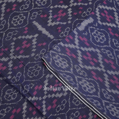 Blue Flower Pasapali Design Sambalpuri Odisha Ikat Cotton Fabric