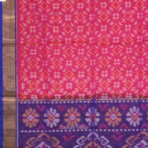Rani Pink with Blue Pochampally Ikat Sico (Silk & Cotton) Saree with Zari Border