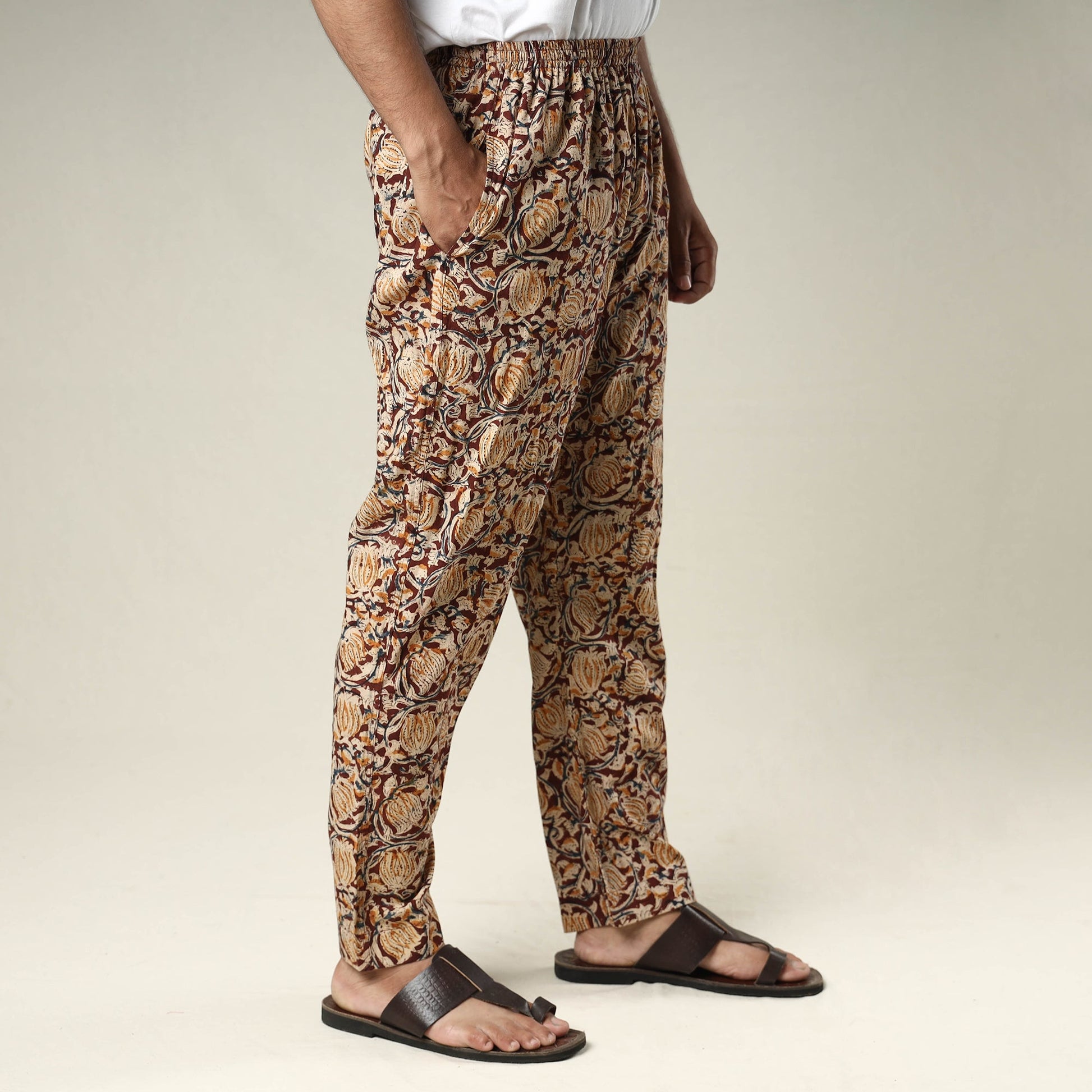 Brown - Kalamkari Block Printed Cotton Men’s Pyjama
