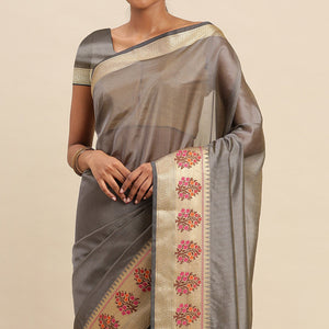 Grey Woven Organza Saree