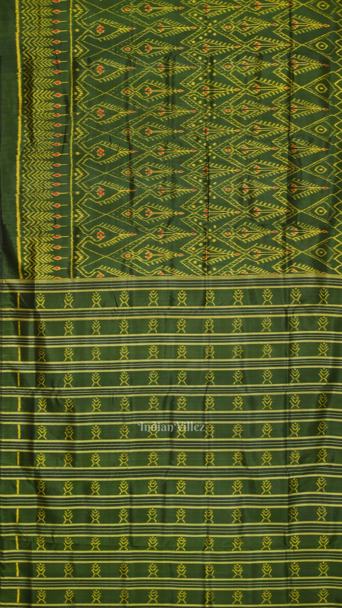 Green Cambodian Ikat Contemporary Silk Saree