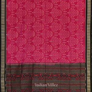 Rani Pink with Black Pure Sambalpuri Ikat Silk*Cotton (Bapta) Saree