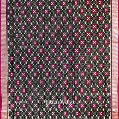 Black Rani Pink Pasapali Theme Sambalpuri Silk Saree