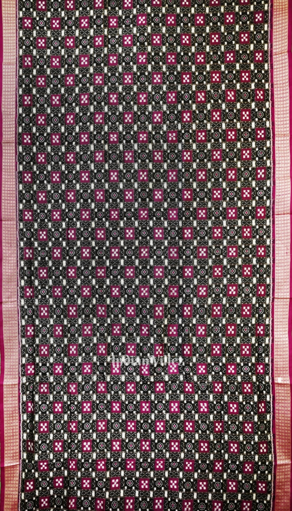 Black Rani Pink Pasapali Theme Sambalpuri Silk Saree