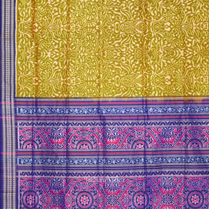 Mehendi Green Blue Floral Motif Sambalpuri Silk Saree