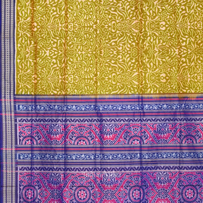 Mehendi Green Blue Floral Motif Sambalpuri Silk Saree