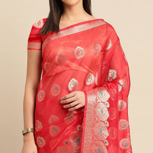 Maroon Woven Organza Saree
