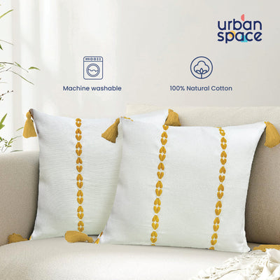 Embroidered Cotton Cushion Cover, for Sofa, Bedroom, Living Room - Set of 2 - Vintage Braid Yellow