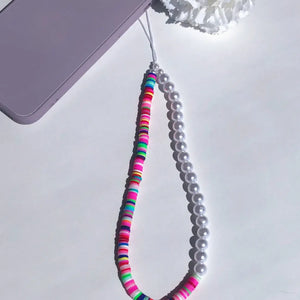 Half Pearl Half Rainbow Beaded Phone Charm