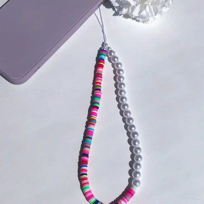 Half Pearl Half Rainbow Beaded Phone Charm