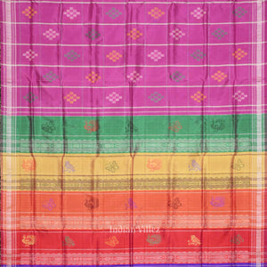 Rani Pink Body  Pasapali With Double Pallu Berhampuri Silk Saree