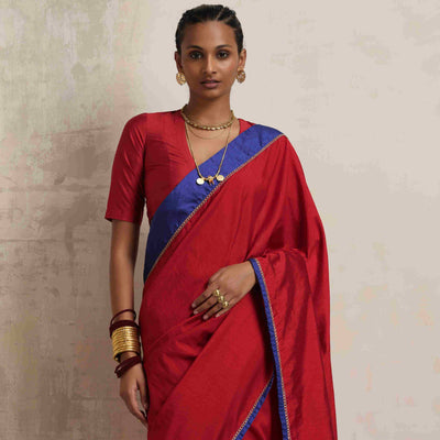 trueBrowns Red Silk Ready To Wear Saree