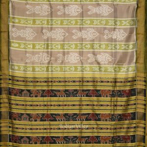 Pastel Olive Green Fish Theme Odisha Handloom Khandua Silk Saree