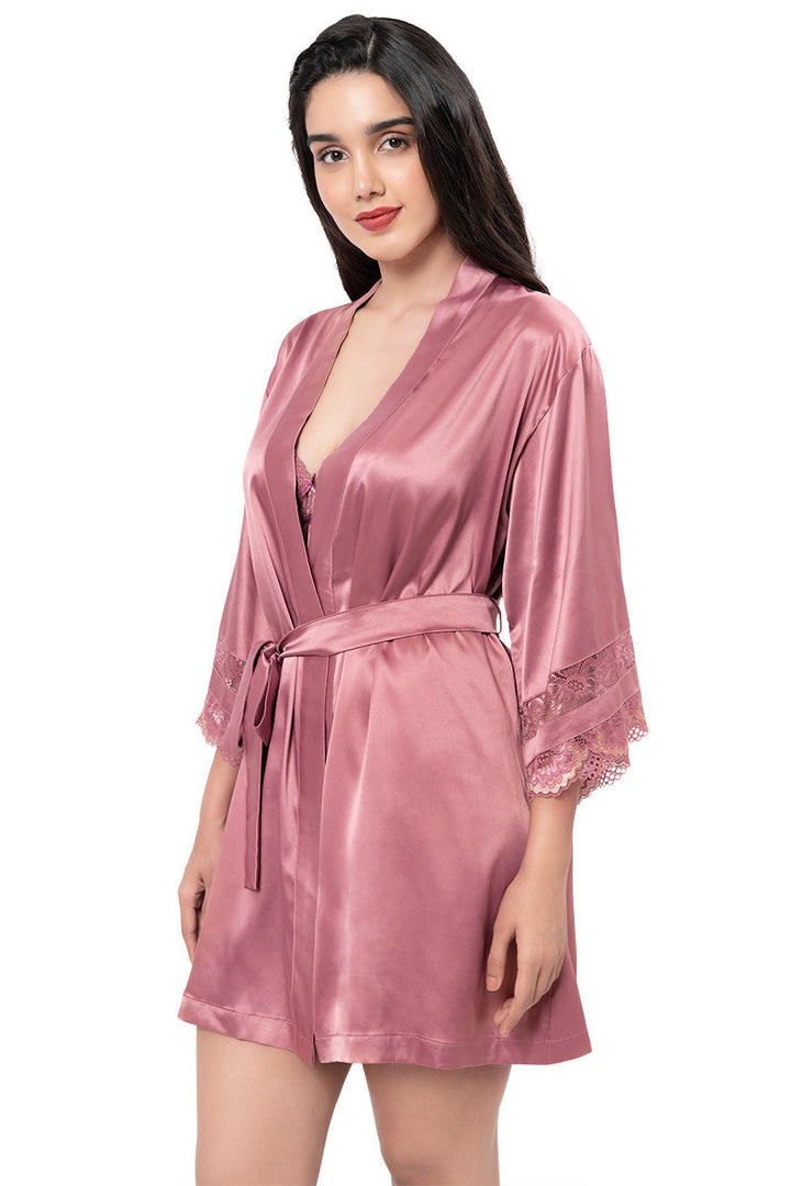 Eternal Bliss Satin Lace Robe - Messa Rose