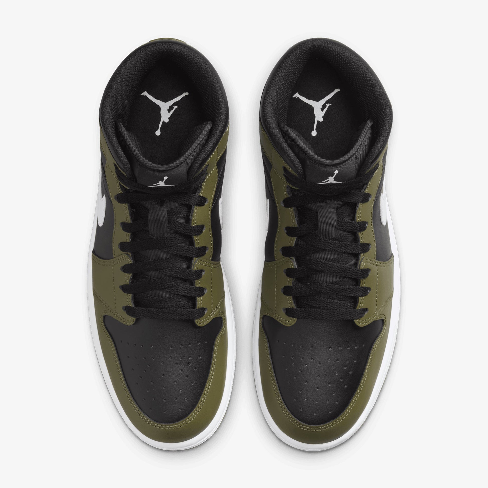 JORDAN | AIR JORDAN 1 MID { BLACK/WHITE-MEDIUM OLIVE-SAIL