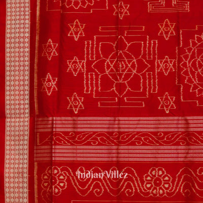 Exclusive Red Bastu Theme Sambalpuri Silk Saree