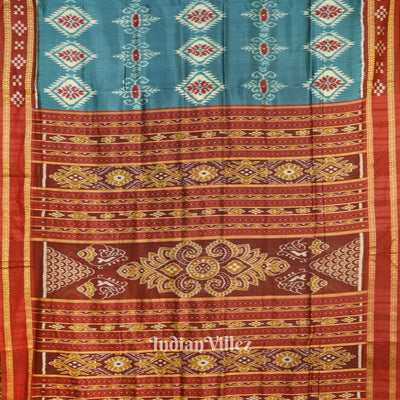 Blue Red Pasapalli Border Odisha Ikat Khandua Silk Saree