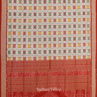 White Ashwani Theme Odisha Ikat Sambalpuri Silk Saree