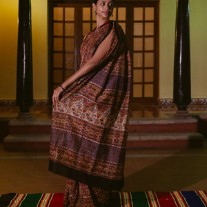 Brown Handloom Chanderi Cotton Saree With Kalamkari Style print