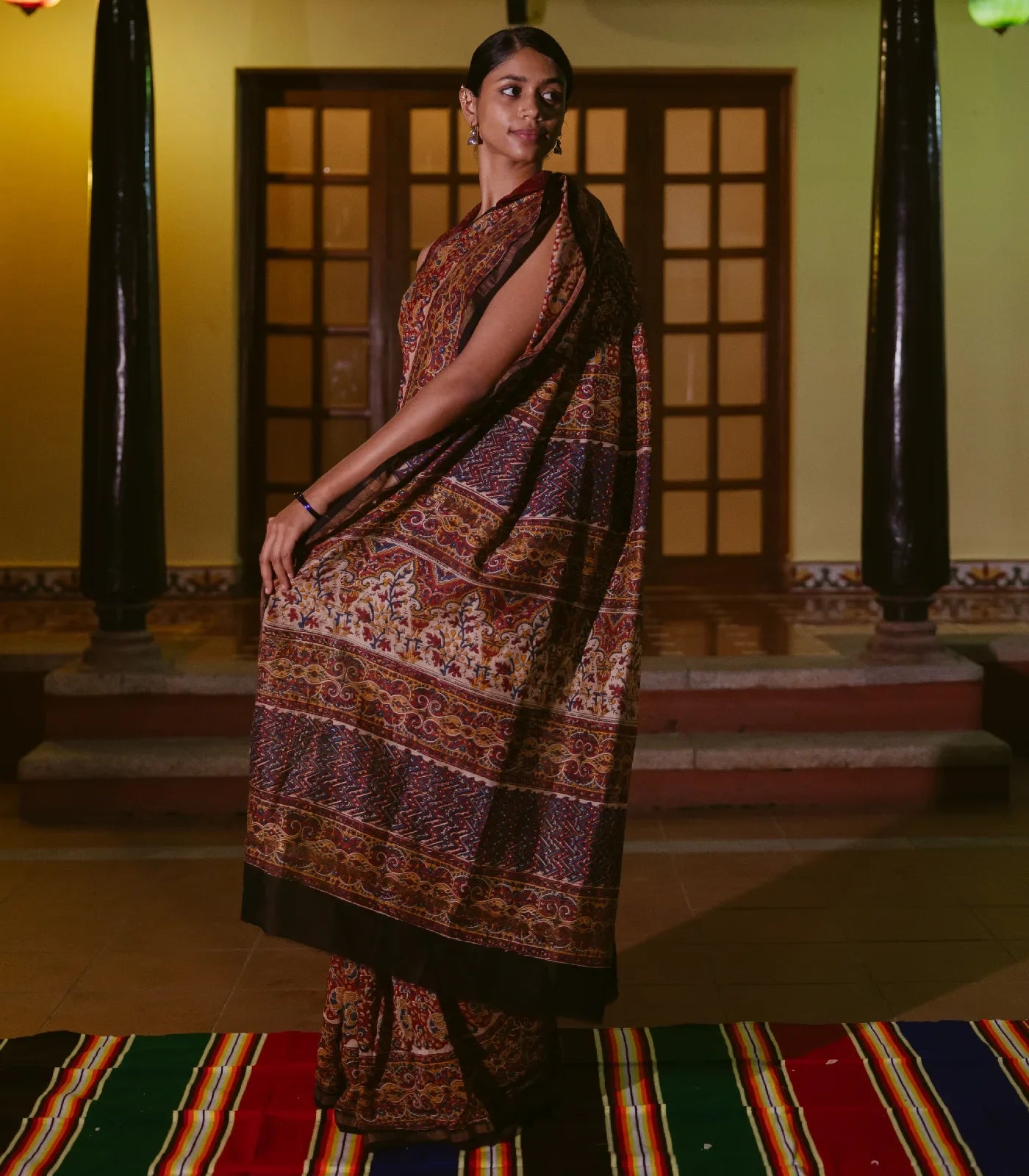 Brown Handloom Chanderi Cotton Saree With Kalamkari Style print