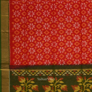 Red Green Pochampally Ikat Sico (Silk & Cotton) Saree with Zari Border