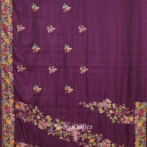 Maroon Parsi Gara Floral Motif Hand Embroidered Saree