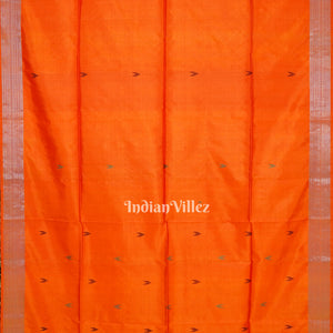 Rani With Golden Orange Handwoven Bishnupuri Silk Saree